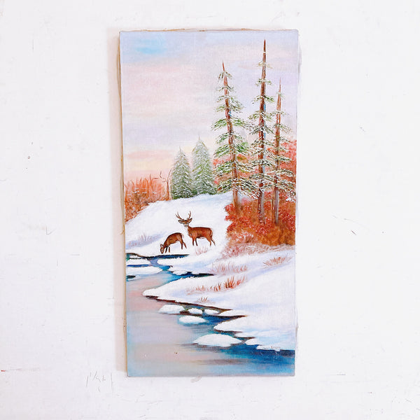 品番1758-2　アート　冬景色　雪景色　サイン入り　1988年　クリスマス　ウォールアート　壁掛け　額装　ヴィンテージ