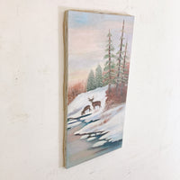 品番1758-2　アート　冬景色　雪景色　サイン入り　1988年　クリスマス　ウォールアート　壁掛け　額装　ヴィンテージ