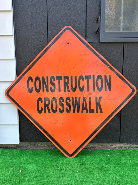 品番0319　ロードサイン　CONSTRUCTION CROSSWALK　建設用横断歩道　トラフィックサイン　警告　看板　標識　ヴィンテージ　埼玉店