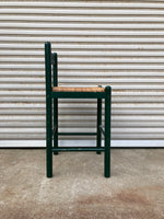 品番0786　ウッドチェア　カウンターチェア　ラッシュシート　グリーン　ハイチェア　木製　椅子　アンティーク　ヴィンテージ　金沢店