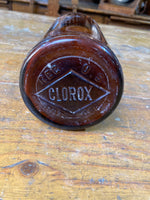 品番1929　ガラスボトル　CLOROX　クロロックス　漂白剤ボトル　ブラウン　ガラス瓶　フラワーベース　花瓶　インテリア　ヴィンテージ　金沢店