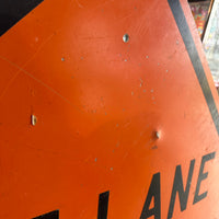 品番1175　ロードサイン　ONE LANE ROAD AHEAD　警告　トラフィックサイン　看板　標識　ヴィンテージ　埼玉店