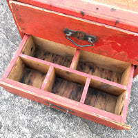 品番0721　工具箱　ツールボックス　引き出し　ケース　木製　レッド　ヴィンテージ　金沢店