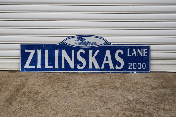 品番0785　サインボード　『ZILINSKAS』　看板　ブルー　ヴィンテージ　金沢店