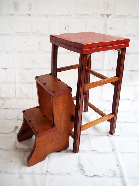品番2831　ステップスツール　チェア　脚立椅子　木製　折りたたみ式　アンティーク 家具　金沢店