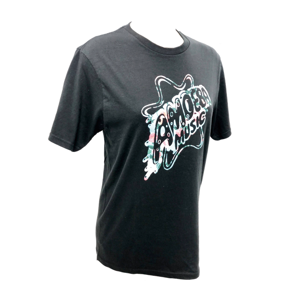 品番0066　アメーバミュージック　Tシャツ　半袖　ブラック×フローラルカラー　Sサイズ　ユニセックス　未使用品　金沢店