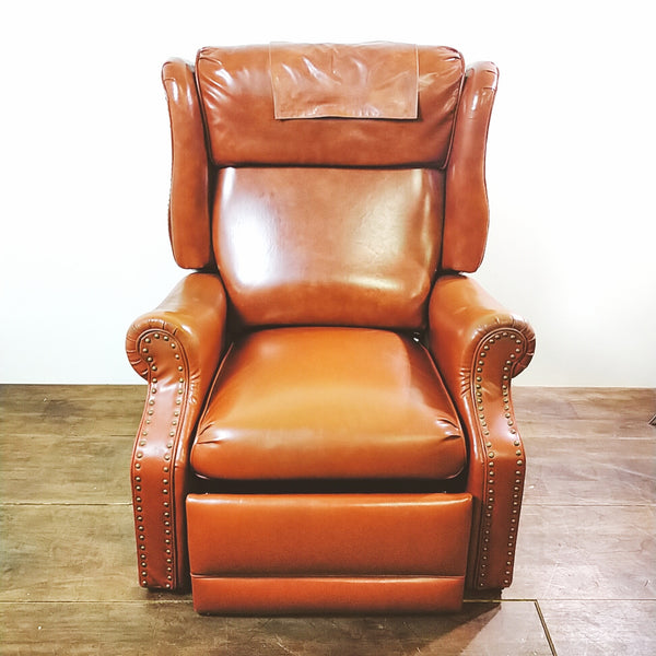 品番0347　レザーソファ　リクライニングチェア　フットレスト　鋲飾り　1人掛け　椅子　アンティーク　011