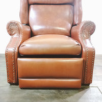 品番0347　レザーソファ　リクライニングチェア　フットレスト　鋲飾り　1人掛け　椅子　アンティーク　千葉店