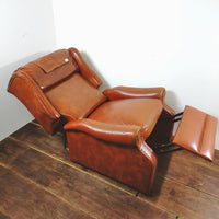 品番0347　レザーソファ　リクライニングチェア　フットレスト　鋲飾り　1人掛け　椅子　アンティーク　千葉店