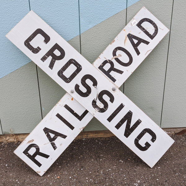 品番2510　ロードサイン　RAILROAD CROSSING　踏切　トラフィックサイン　看板　標識　ヴィンテージ　埼玉店