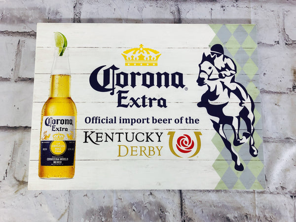 品番0408　サインボード　Corona extra kentucky derby　コロナ エクストラ ケンタッキー ダービー　看板　木製　パネル　ディスプレイ