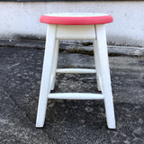 品番1964　スツール　丸椅子　木製　チェリー柄　ホワイト　ヴィンテージ　金沢店