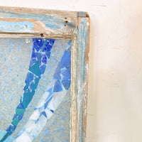 品番3187　ステンドグラス　窓　ウッドフレーム　デコール　インテリア　ブルー　アンティーク