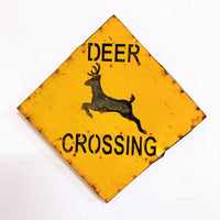 品番2121　ロードサイン　DEER CROSSING　鹿に注意　警報　トラフィックサイン　看板　標識　ヴィンテージ　金沢店
