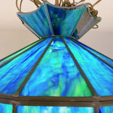 品番1742　ペンダントライト　ブルー　ステンドグラス　天井照明　吊り下げ照明　アンティーク　ヴィンテージ