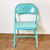 品番0495　フォールディングチェア　折りたたみ椅子　メタルチェア　ブルー　ヴィンテージ