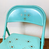 品番0495　フォールディングチェア　折りたたみ椅子　メタルチェア　ブルー　ヴィンテージ