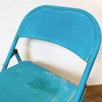 品番1454　フォールディングチェア　折りたたみ椅子　メタルチェア　パイプ椅子　ブルー　ヴィンテージ　金沢店