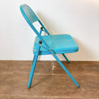 品番1454　フォールディングチェア　折りたたみ椅子　メタルチェア　パイプ椅子　ブルー　ヴィンテージ　金沢店