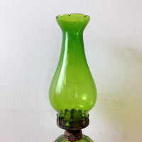 品番2307-2　オイルランプ　テーブルランプ　ガラス製　グリーン　照明　インテリア　レトロ　アンティーク