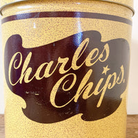 品番1195　Charles Chips　チップス缶　丸缶　ブリキ缶 　ミッドセンチュリー　ティン缶　Tin Box　ヴィンテージ