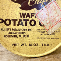 品番1195　Charles Chips　チップス缶　丸缶　ブリキ缶 　ミッドセンチュリー　ティン缶　Tin Box　ヴィンテージ