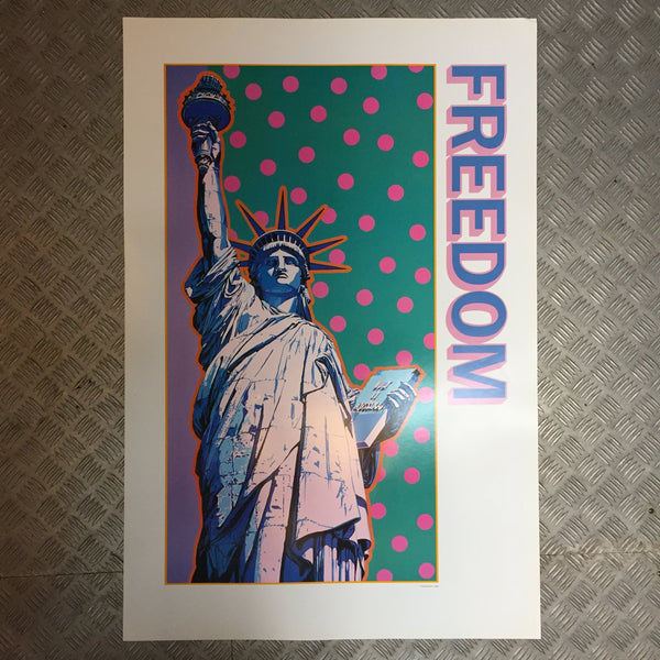 品番0592-1　ヒロ・ヤマガタ　1990　FREEDOM　 自由の女神　水玉　ニューヨーク　アート ポスター　ヴィンテージ　千葉店